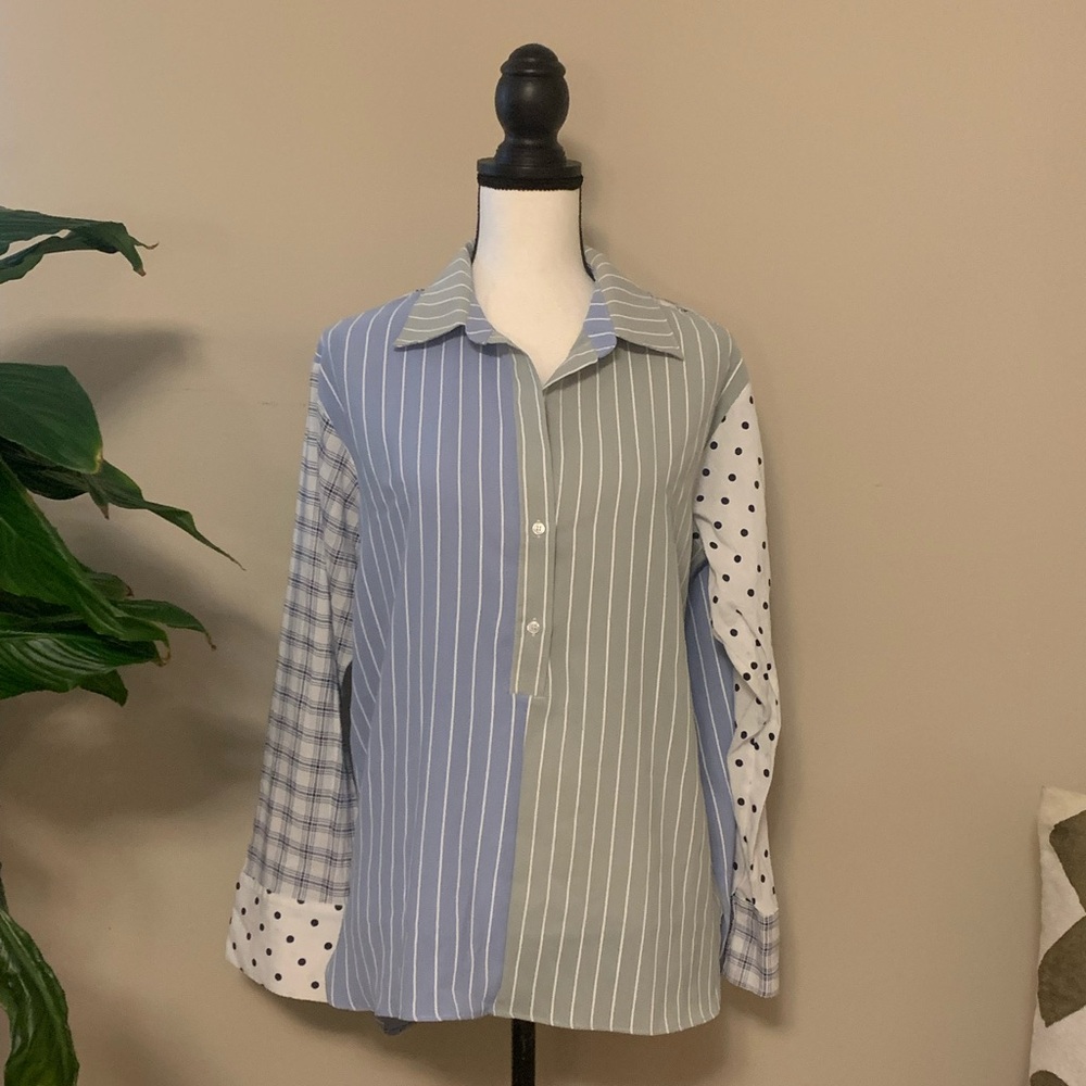 D O N A T E D 
Striped and Polka Dot Pop over long sleeve more like a L/XL